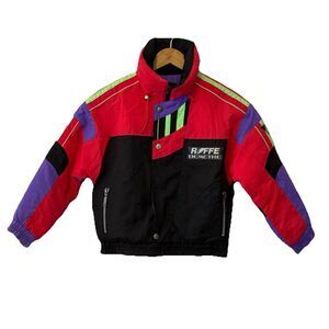 Vintage Roffe Demetre Kids Ski Jacket Neon Colorblock 80s USA Made Youth L/XL